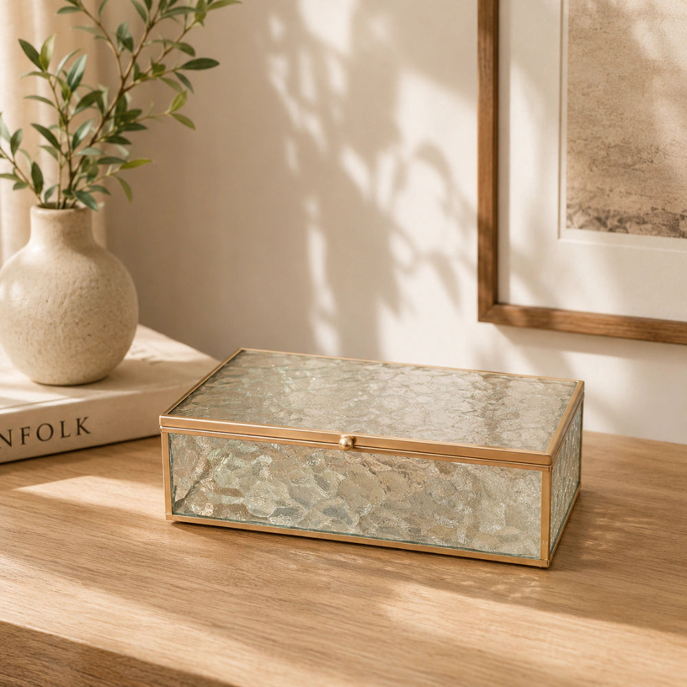 Caixa Decorativa em Vidro com Metal Rose – Canelado