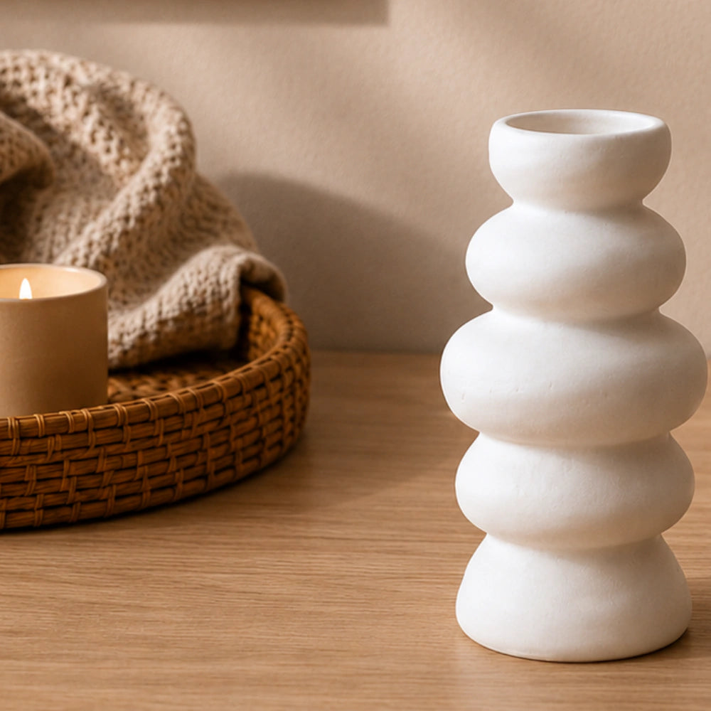 Vaso Decorativo Branco em Cerâmica Cinco Ondas