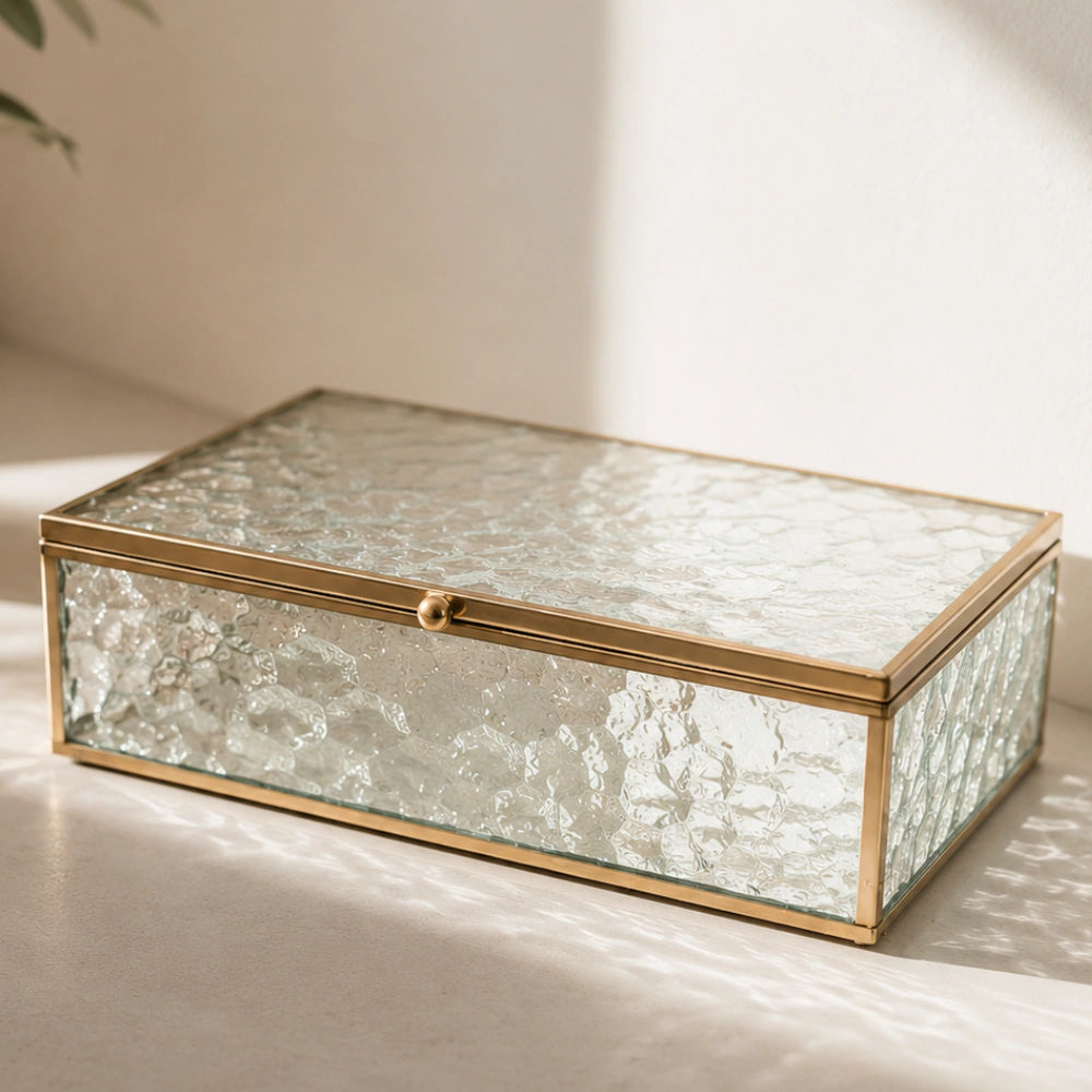 Caixa Decorativa em Vidro com Metal Rose – Canelado