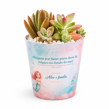 Lembrancinha Princesa | Suculenta + Rótulo Personalizado + Pedrinhas Brancas