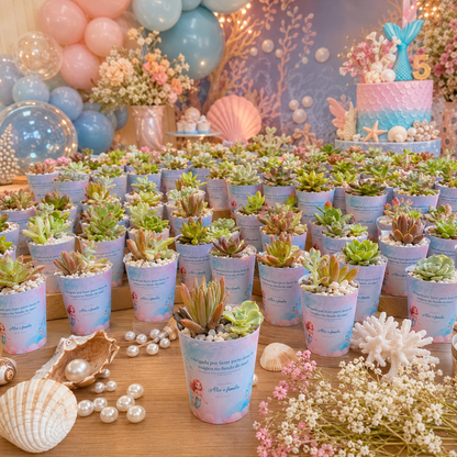 Lembrancinha Princesa | Suculenta + Rótulo Personalizado + Pedrinhas Brancas