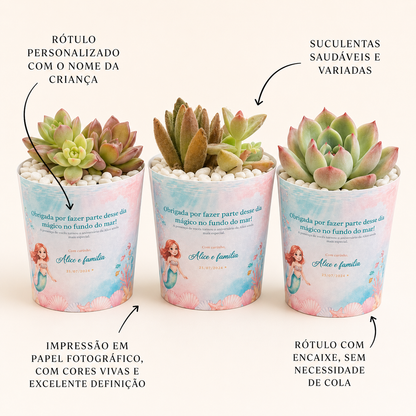 Lembrancinha Princesa | Suculenta + Rótulo Personalizado + Pedrinhas Brancas