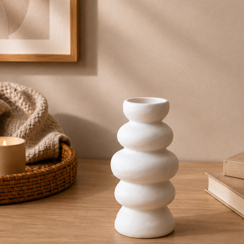 Vaso Decorativo Branco em Cerâmica Cinco Ondas