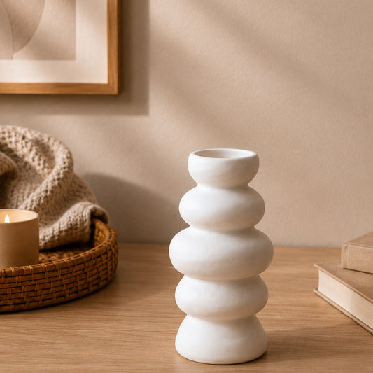 Vaso Decorativo Branco em Cerâmica Cinco Ondas